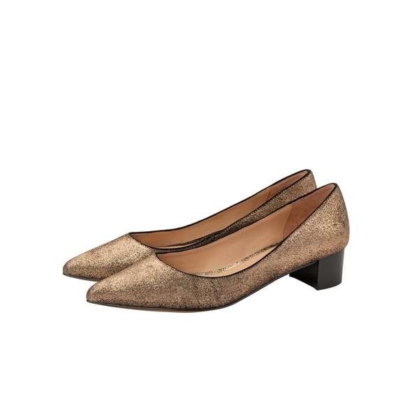 LINEA Paolo Bellini Pointed Toe Low Block Heel Bronze Metallic Suede Gold Black - Picture 2 of 10